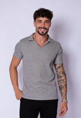 Camisa Polo Italiana Tricot Cinza - CW STORE